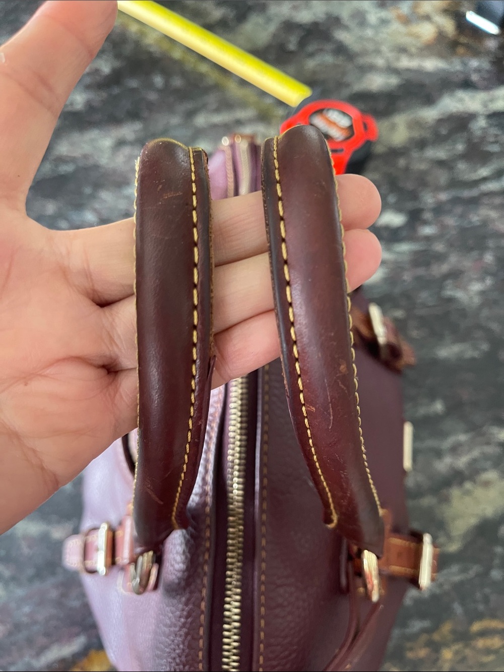 Dooney & Bourke Wine Pebbled Leather Satchel with Brown Trim - Picture 11 of 16